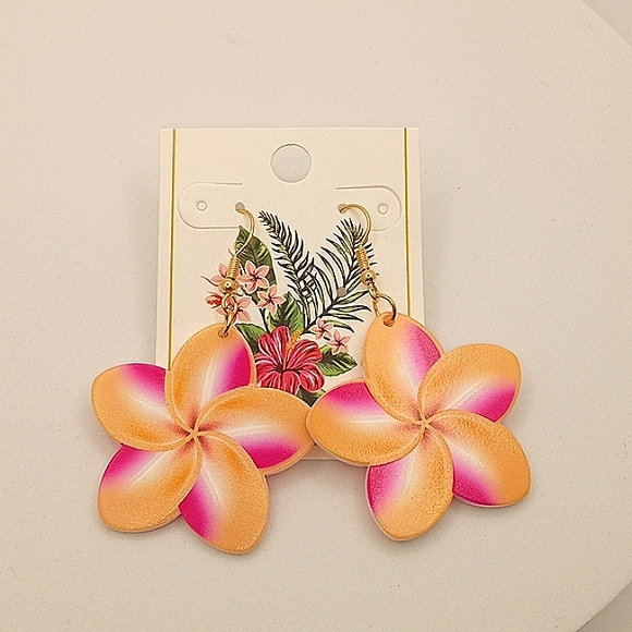 Jewelry - PINK AND ORANGE HAWAIIAN FLOWER ACRYLIC EARRINGS WITH GOLD PLATED EAR WIRES